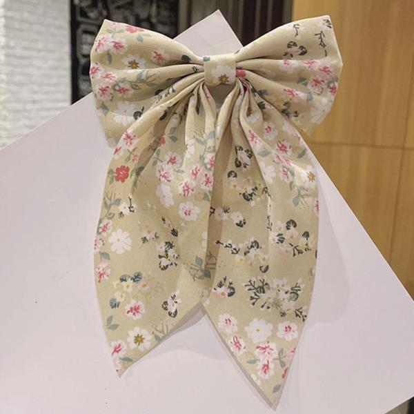 FLOWER PATTERN RIBBON HAIR BOW PIN