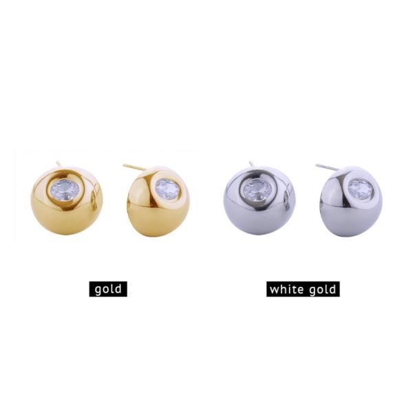 14K GOLD/WHITE GOLD DIPPED CHUNKY CZ BUTTON POST EARRINGS