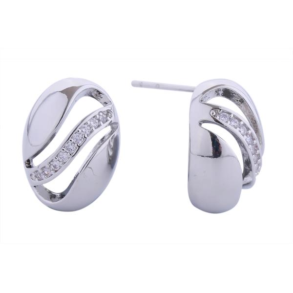 14K GOLD/WHITE GOLD DIPPED CUTOUT OVAL PAVE CZ POST EARRINGS