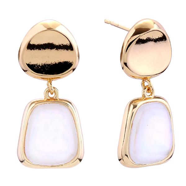 14K GOLD/WHITE GOLD DIPPED BUTTON DOUBLE DROP POST EARRINGS
