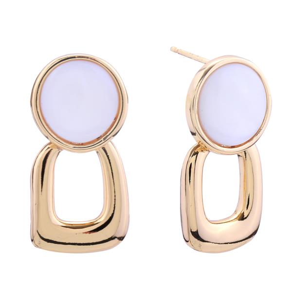 14K GOLD/WHITE GOLD DIPPED SQUARE DROP BUTTON POST EARRINGS