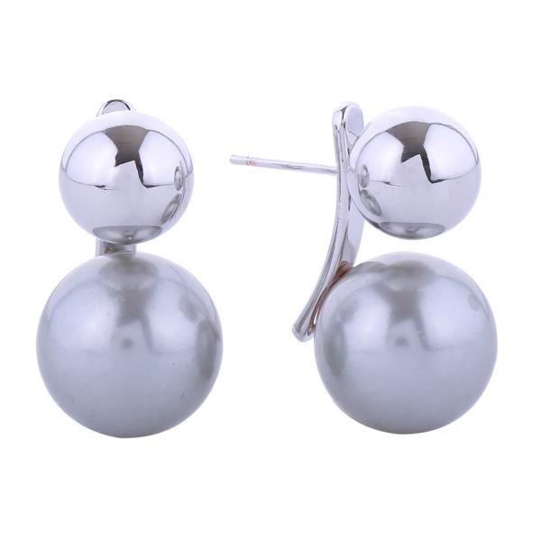 14K GOLD/WHITE GOLD DIPPED PEARL BALL DROP POST EARRINGS