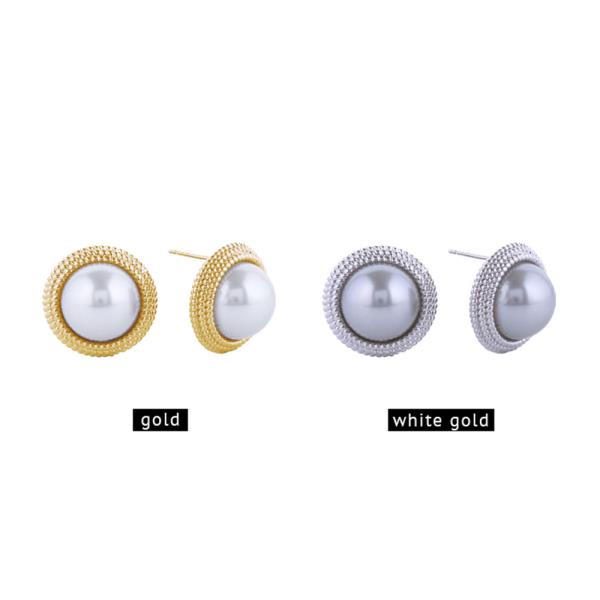 14K GOLD/WHITE GOLD DIPPED PEARL BUTTON POST EARRINGS
