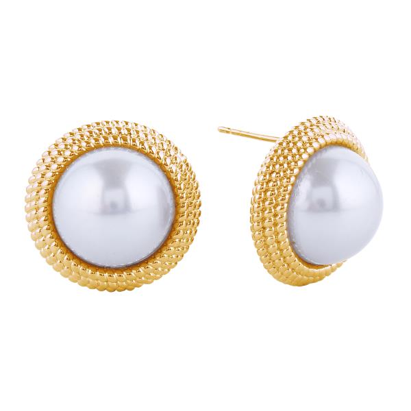 14K GOLD/WHITE GOLD DIPPED PEARL BUTTON POST EARRINGS