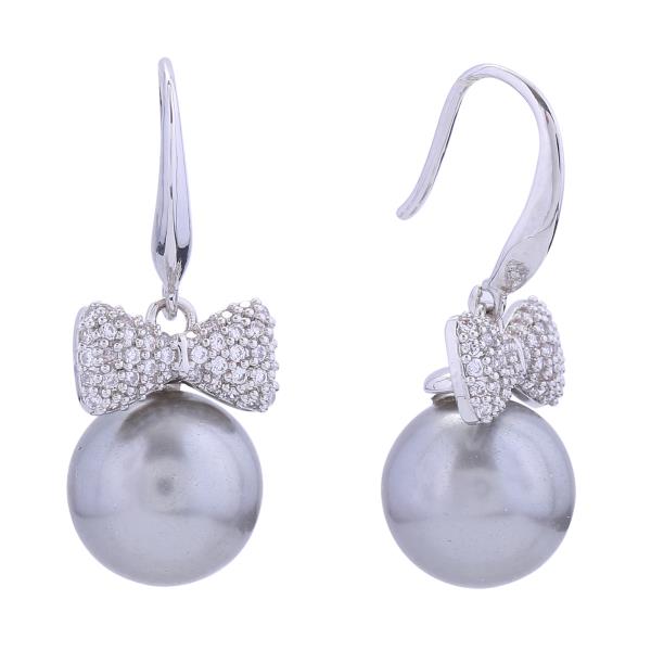 14K GOLD/WHITE GOLD DIPPED BOW PEARL DROP POST EARRINGS