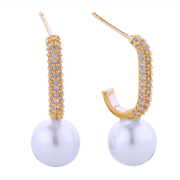 14K GOLD/WHITE GOLD DIPPED GLAMOUROUS LINK PEARL POST EARRINGS