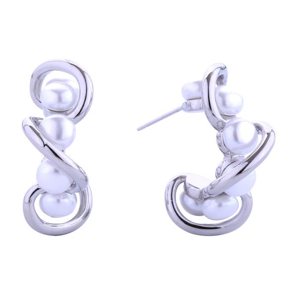 14K GOLD/WHITE GOLD DIPPED WAVY CLUSTER PEARL POST EARRINGS