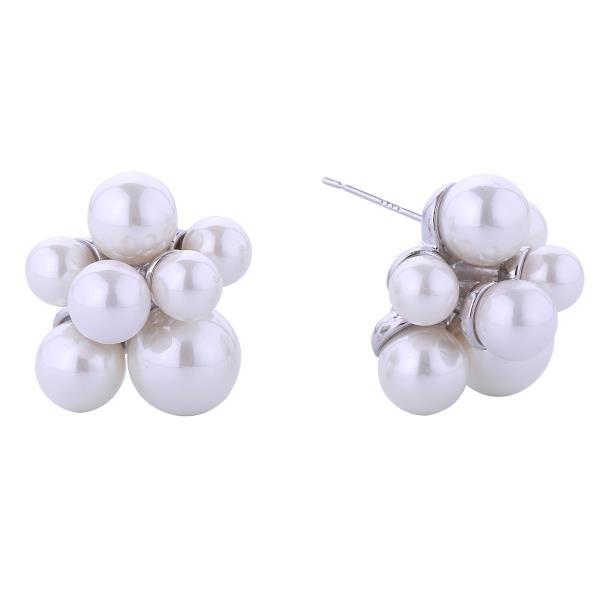 14K GOLD/WHITE GOLD DIPPED PEARL CLUSTER POST EARRINGS