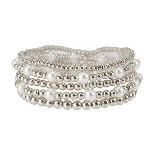 PEARL METAL BALL STRETCH BRACELET SET