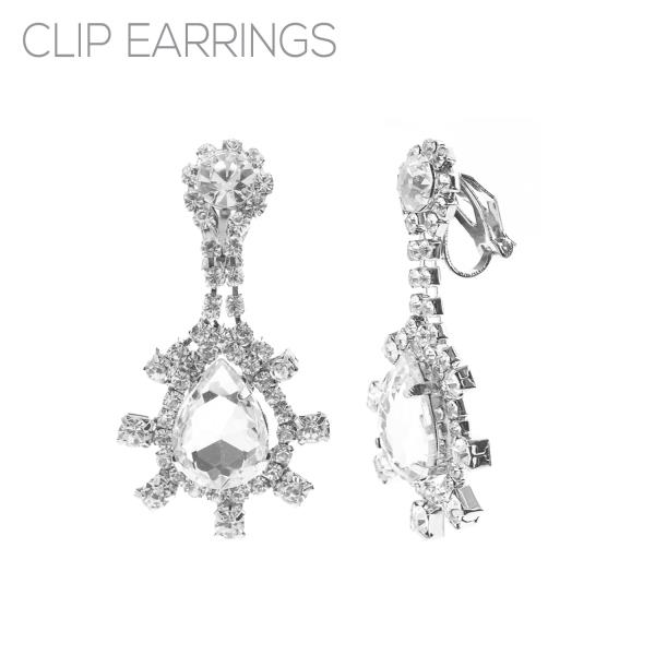 RHINESTONE TEARDROP CLIP EARRING