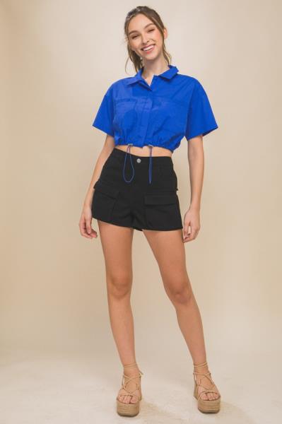 ($9.50/EA X 6 PCS) Cropped Shirt Top with Adjustable Toggles