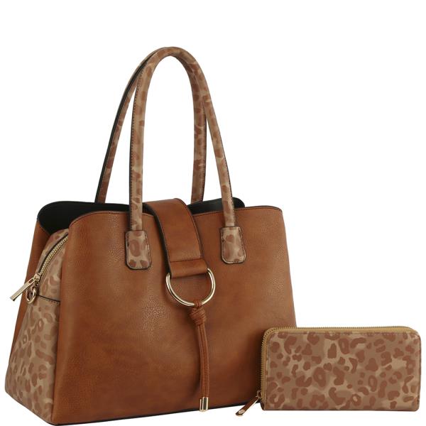 2IN1 STYLISH ANIMAL PRINT TEXTURE SATCHEL W MATCHING WALLET SET