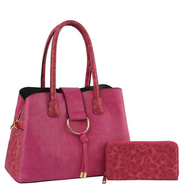 2IN1 STYLISH ANIMAL PRINT TEXTURE SATCHEL W MATCHING WALLET SET