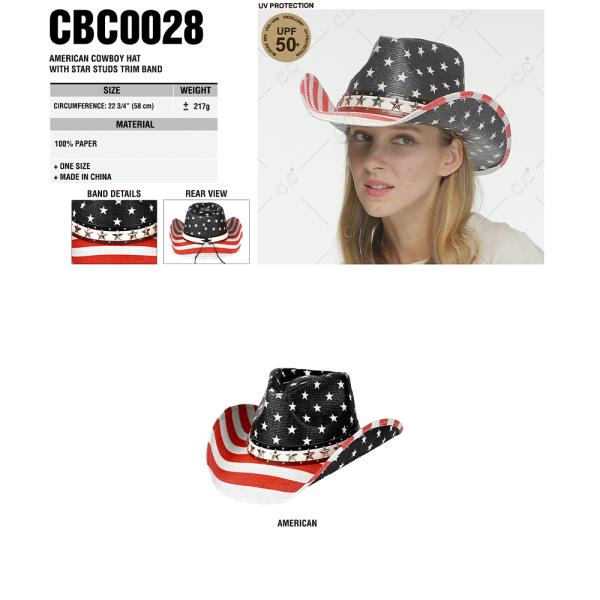 CCA MERICAN COWBOY HAT WITH STAR STUDS TRIM BAND