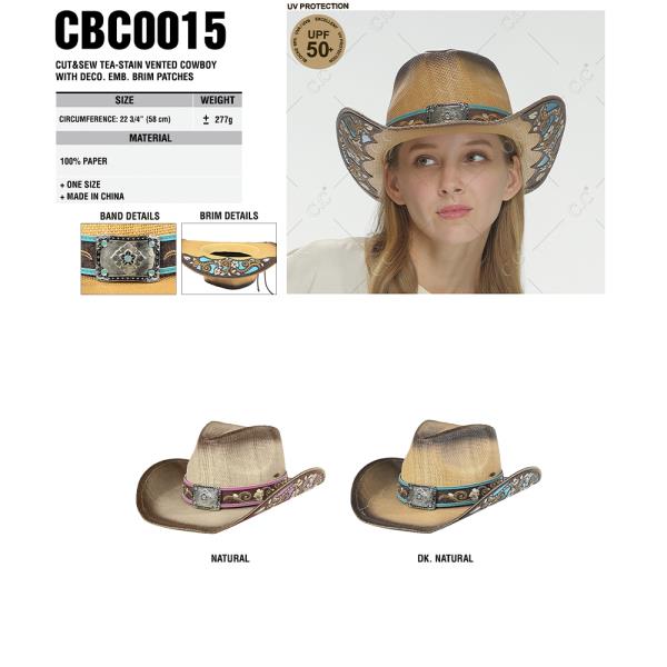 CC CUT&SEW TEA-STAIN VENTED COWBOY WITH DECO. EMB. BRIM PATCHES