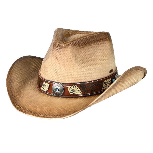 CC CUT & SEW TEA-STAINED COWBOY HAT WITH THE DECORATIVE VEGAN LEATHER TRIM BAND