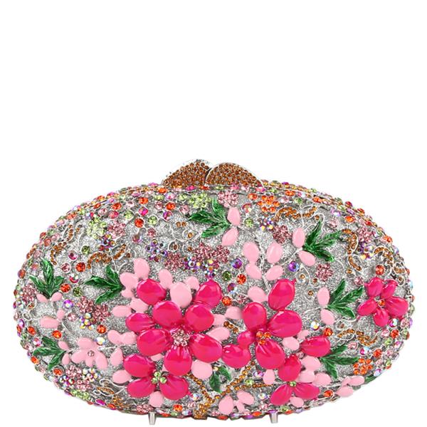 FLOWER CRYSTAL RHINESTONE OVAL CLUTCH EVENING BAG