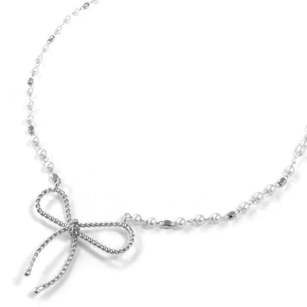 PEARL METAL RIBBON PENDANT NECKLACE