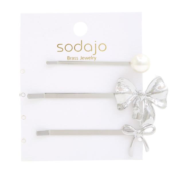 SODAJO BOW PEARL BEAD HAIR PIN SET