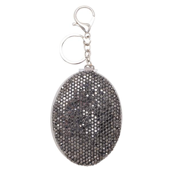 RHINESTONE OVAL MIRROR KEYCHAIN