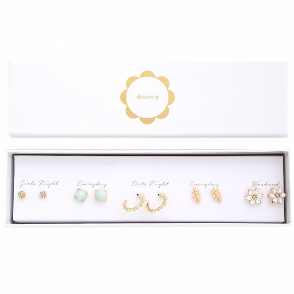 MULTI EARRING 5 PAIR SET WITH BOX
