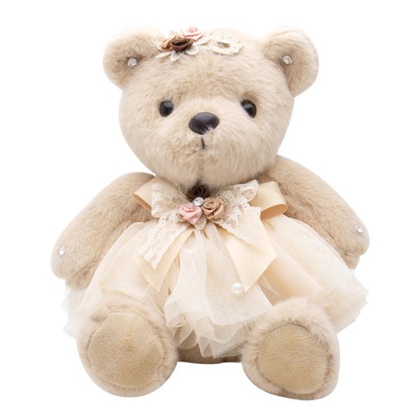 CUTE SOFT RIBBON DRESSED BEAR PLUSH DOLL