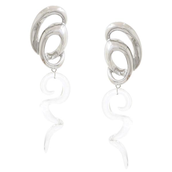 CLEAR SWIRL ROUND METAL DANGLE EARRING