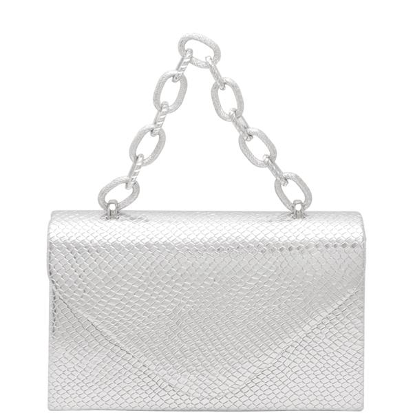 MODERN SNAKE TEXTURED TOP CHAIN HANDLE ENVELOPE CROSSBODY BAG