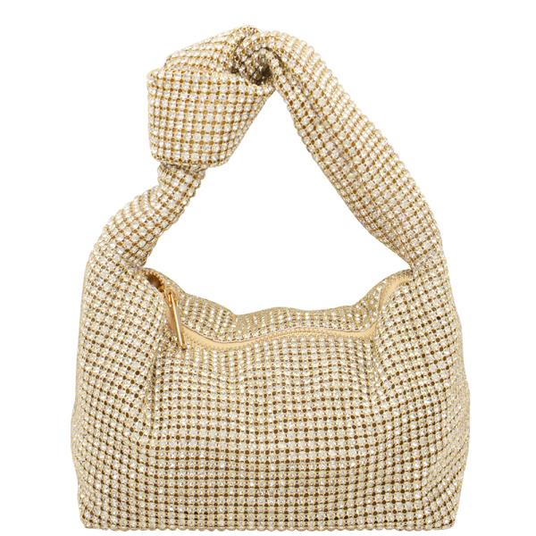 RHINESTONE ALL OVER KNOT HANDLE HOBO BAG
