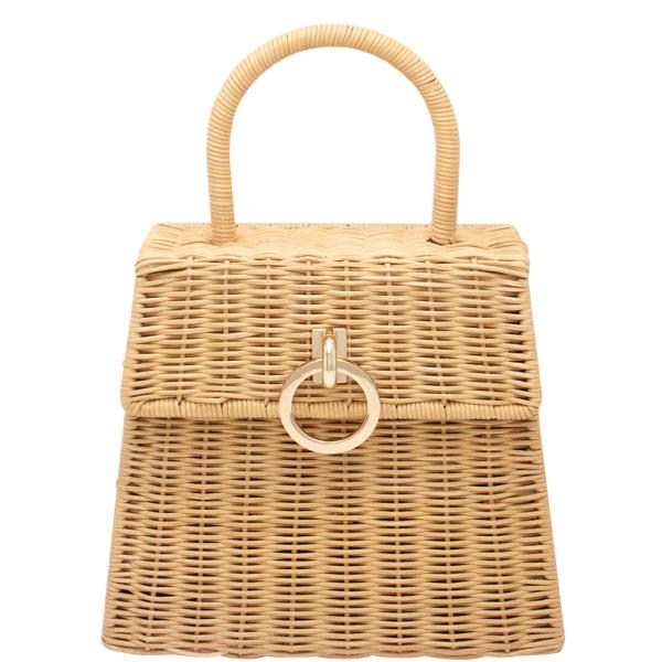 STRAW METAL RING HANDLE BAG