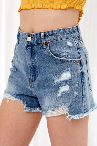 ($7.75/EA X 6 PCS) Mom Fit High Waisted Denim Frayed Hem Shorts