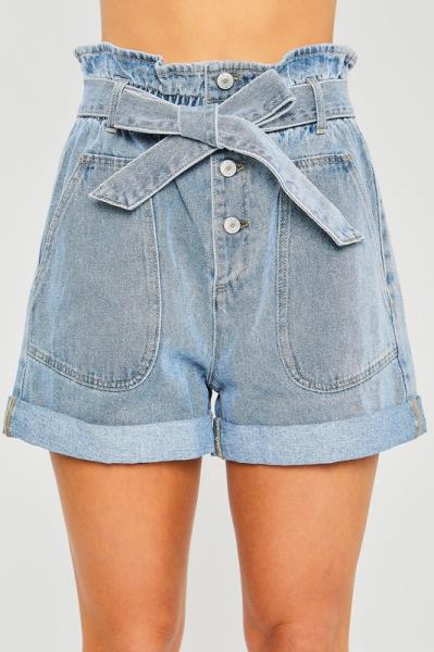 ($11.50/EA X 6 PCS) Belted Paperbag Denim Shorts