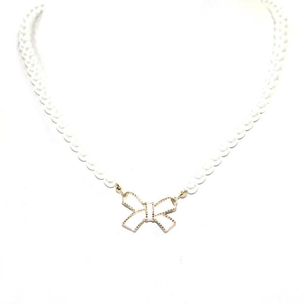 RIBBON BOW PENDANT PEARL NECKLACE