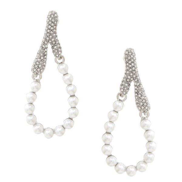 PEARL BEAD RHINESTONE TEARDROP EARRING