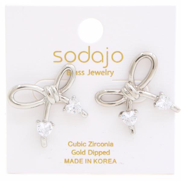 SODAJO CZ GOLD DIPPED RIBBON BOW POST EARRING