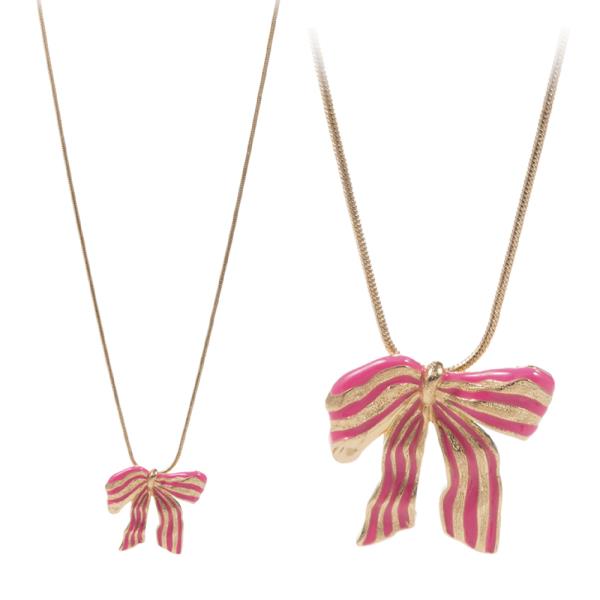 BOW SHAPED STRIPE BOW WITH ENAMEL SHORT NECKLACE