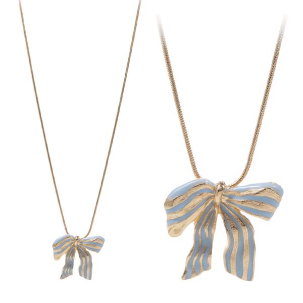 BOW SHAPED STRIPE BOW WITH ENAMEL SHORT NECKLACE