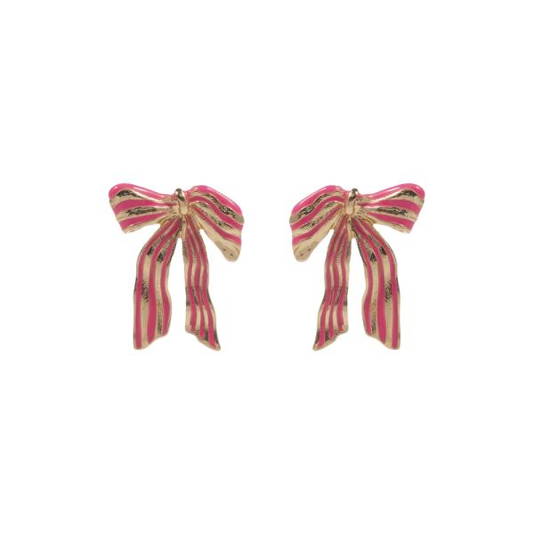 BOW SHAPED STRIPE BOW WITH ENAMEL POST EARRING