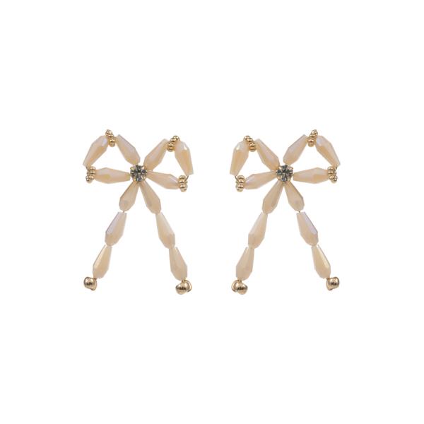 BOW SHAPED GLASS BEAD POST EARRING