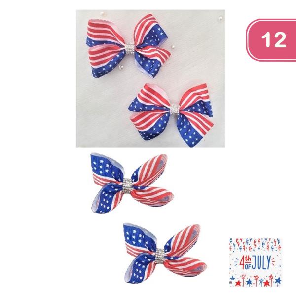 FOURTH OF JULY HAIR BOW PINS (12 UNITS)