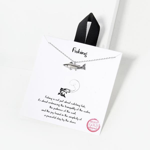 18K GOLD RHODIUM DIPPED FISHING FISH CATCHING  NECKLACE