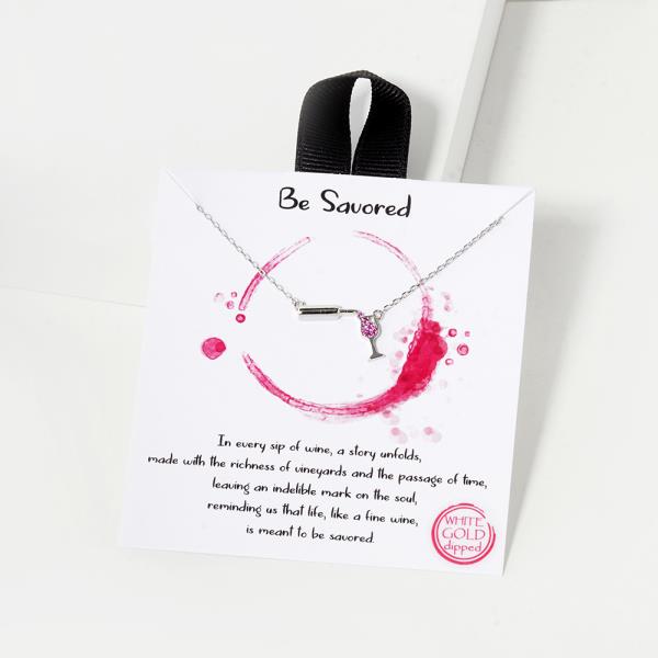 18K GOLD RHODIUM DIPPED BE SAVORED CUP OF WINE  NECKLACE
