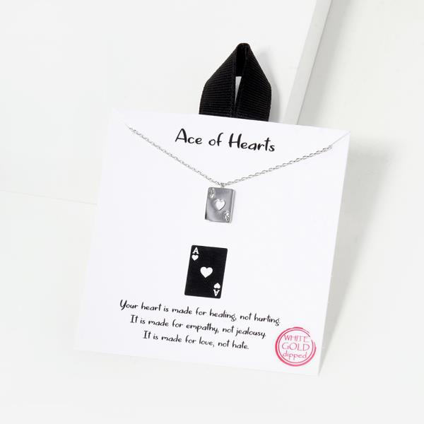 18K GOLD RHODIUM DIPPED ACE OF HEARTS NECKLACE