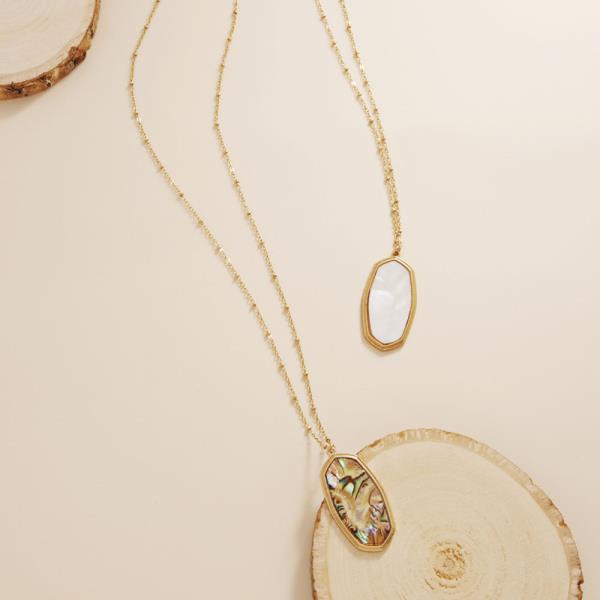 HEXAGON SHAPED SHELL LONG NECKLACE