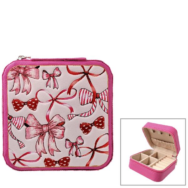 RIBBON BOW WESTERN TOOLED LEATHER TRAVEL JEWELRY BOX