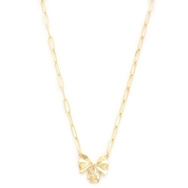SODAJO BOW CHARM OVAL LINK GOLD DIPPED NECKLACE