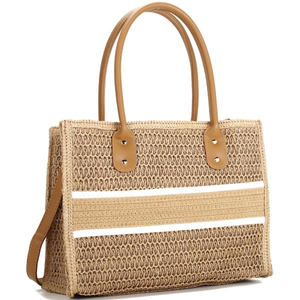 FASHION STRIPE DESIGN STRAW SATCHEL BAG