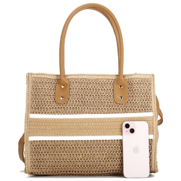 FASHION STRIPE DESIGN STRAW SATCHEL BAG