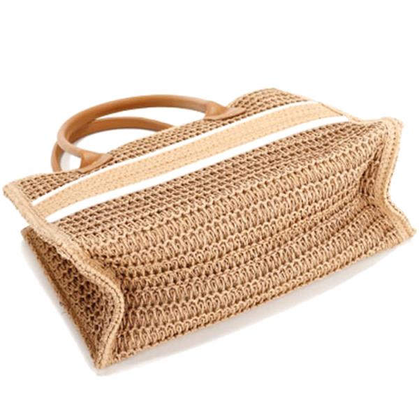 FASHION STRIPE DESIGN STRAW SATCHEL BAG