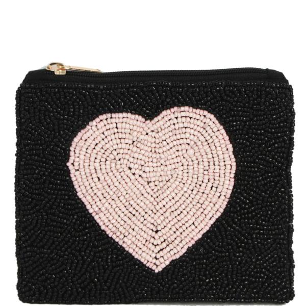 WHITE HEART DARKNESS THEME FULL SEED BEAD COIN PURSE BAG